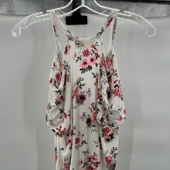 No Comment Cold Shoulder Short Sleeve Floral Top Hi-Low Womens Size Small - Picture 7 of 12
